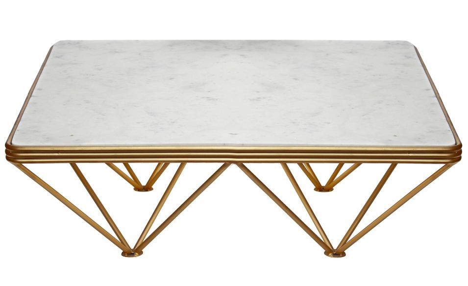Table basse carrée marbre blanc et métal doré Paola - Photo n°2