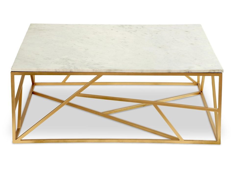 Table basse carrée marbre blanc et pieds métal doré Ozuli 99 cm - Photo n°1