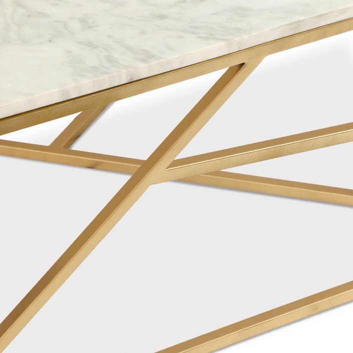 Table basse carrée marbre blanc et pieds métal doré Ozuli 99 cm - Photo n°4