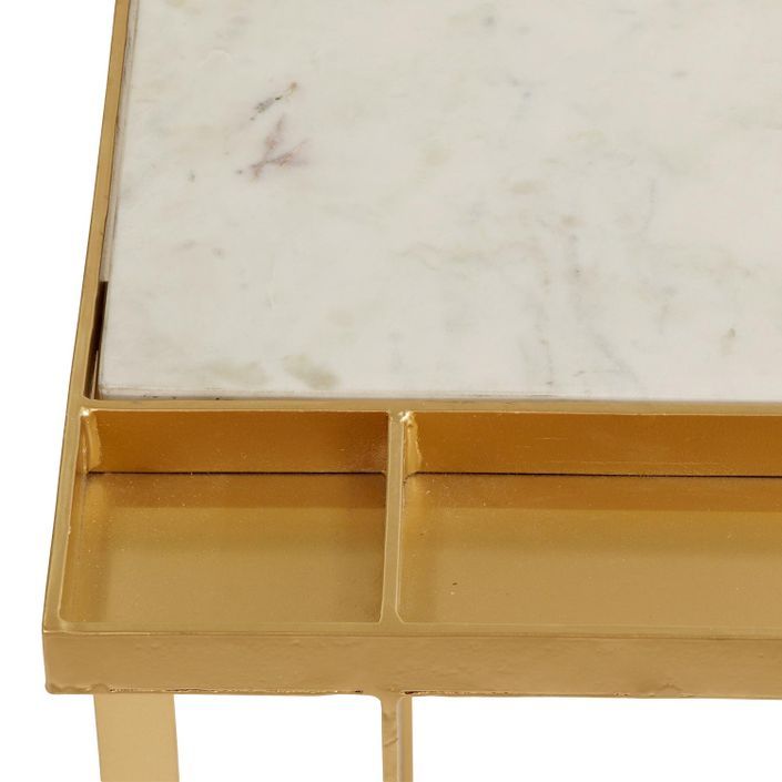 Table basse carrée marbre blanc et pieds métal doré Yorka 66 cm - Photo n°4