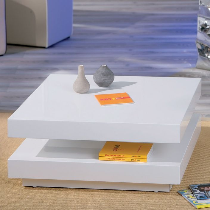 Table basse carrée pivotante bois laqué blanc Duom 75 cm - Photo n°3