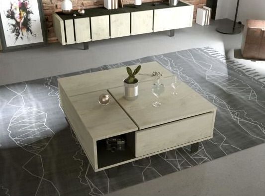 Table basse carrée style industriel bois clair et acier noir Ross 90 cm - Photo n°2
