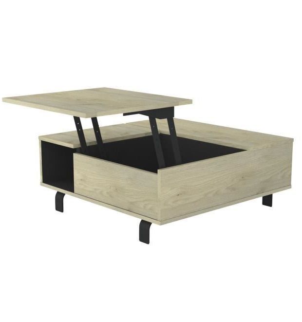Table basse carrée style industriel bois clair et acier noir Ross 90 cm - Photo n°3