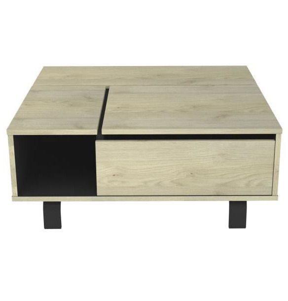 Table basse carrée style industriel bois clair et acier noir Ross 90 cm - Photo n°4