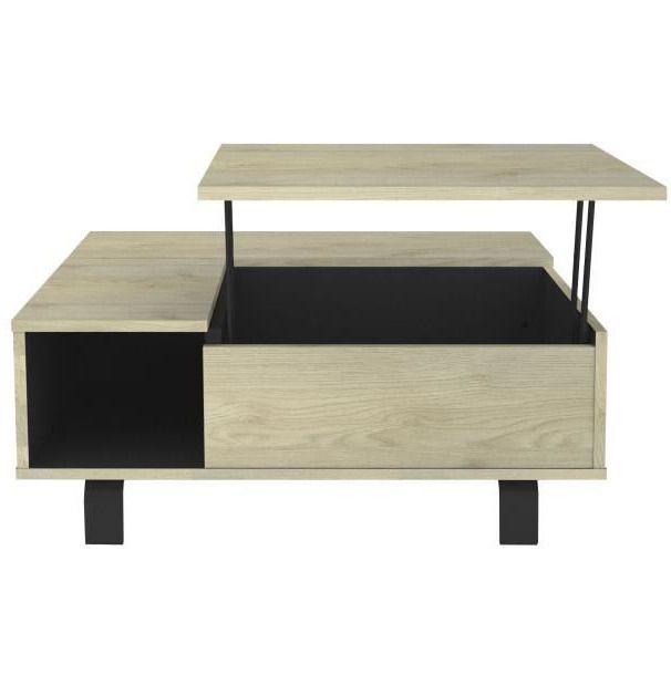 Table basse carrée style industriel bois clair et acier noir Ross 90 cm - Photo n°6