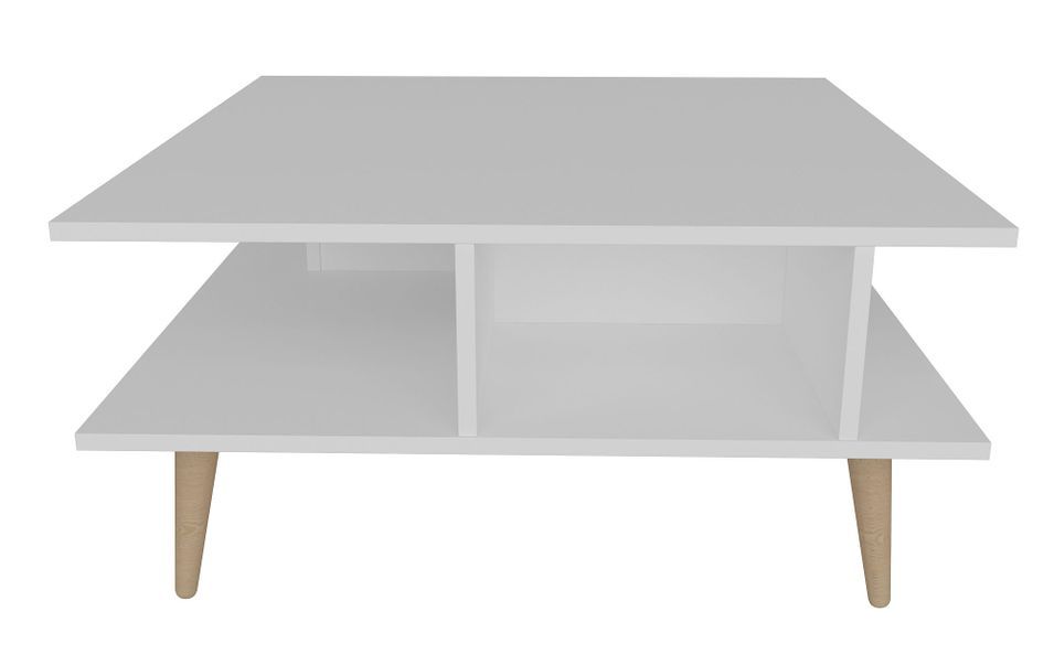 Table basse carrée style scandinave blanc et naturel Valika 89 cm - Photo n°1