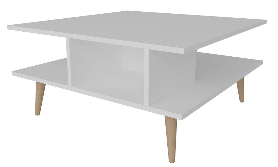 Table basse carrée style scandinave blanc et naturel Valika 89 cm - Photo n°2