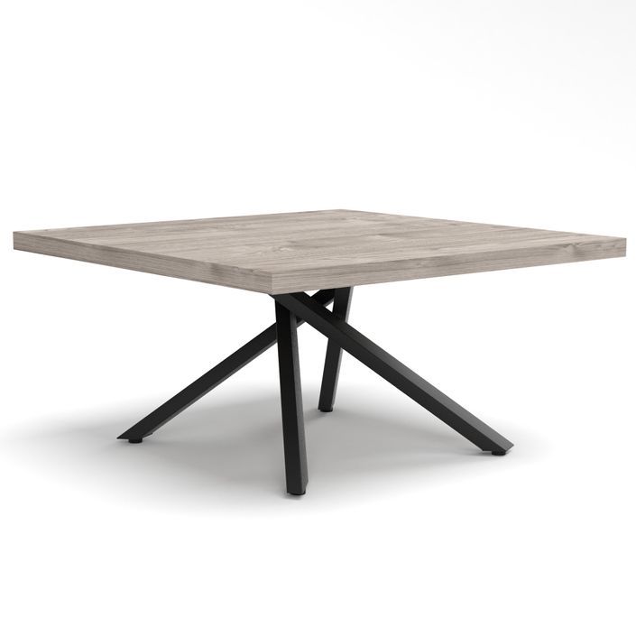 Table basse carrée style vintage bois clair et acier noir Naples 90 cm - Photo n°1