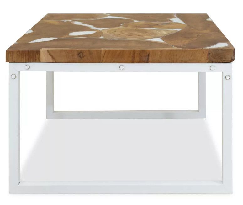 Table basse carrée teck massif clair et pieds métal blanc Mita - Photo n°2