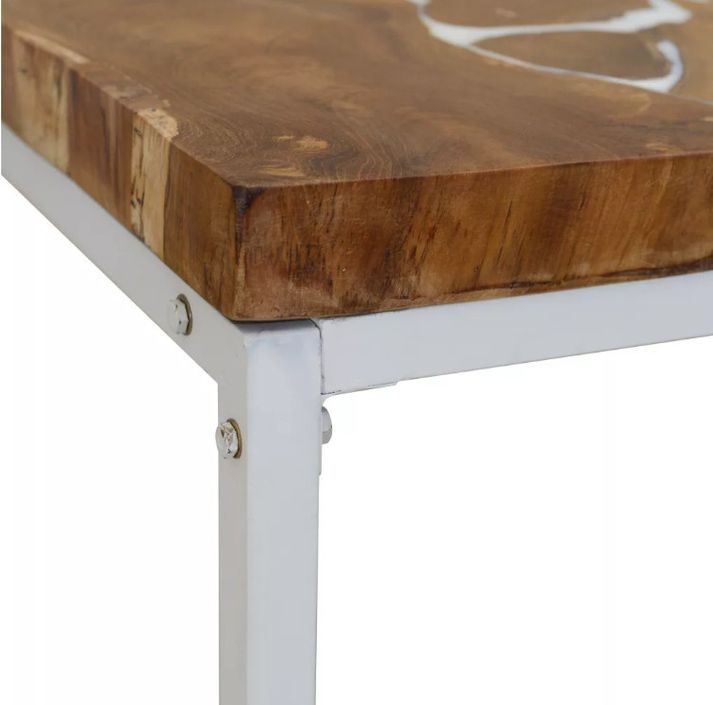 Table basse carrée teck massif clair et pieds métal blanc Mita - Photo n°4