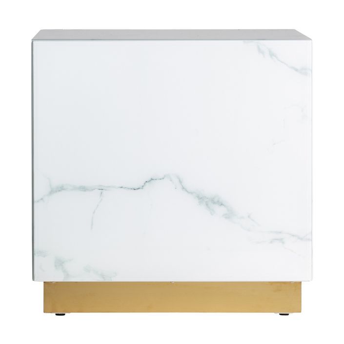 Table d'appoint carrée verre cristal teinté blanc marbré et acier doré Kola 60 cm - Photo n°2