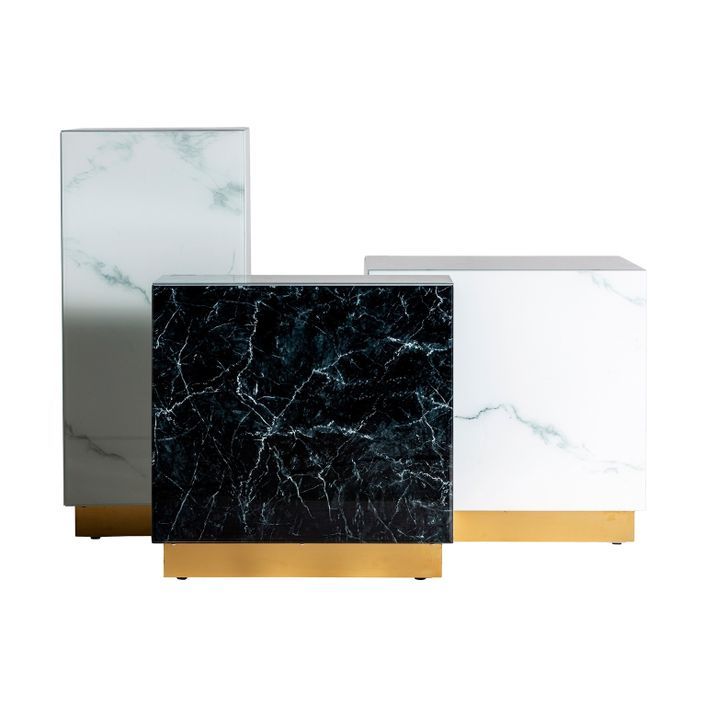 Table d'appoint carrée verre cristal teinté blanc marbré et acier doré Kola 60 cm - Photo n°3