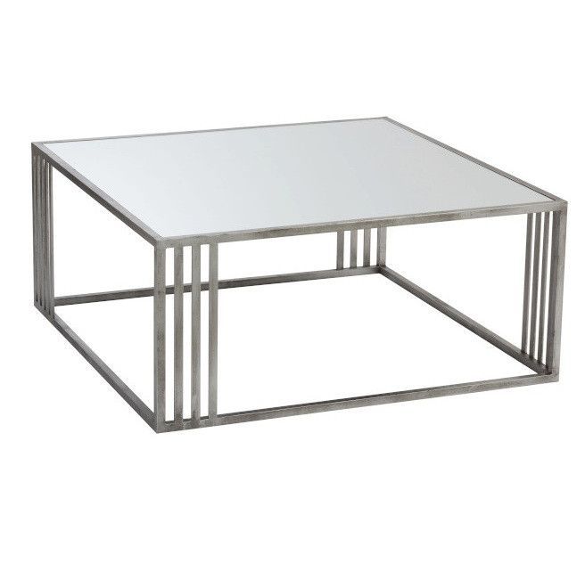 Table basse carrée verre et pieds métal argenté Licia - Photo n°1
