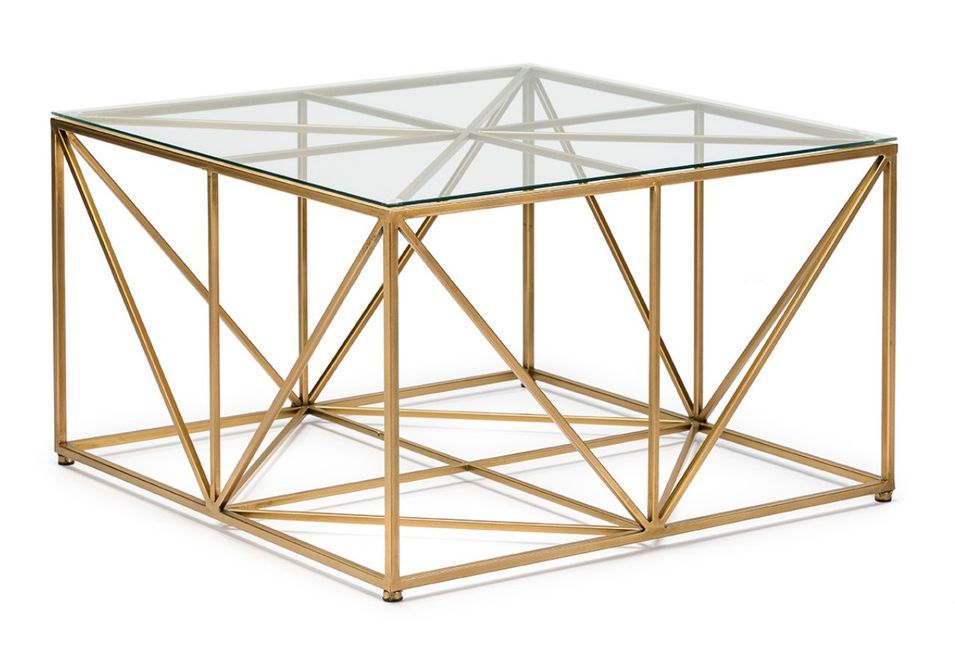 Table basse carrée verre et pieds métal doré 76 cm - Photo n°1