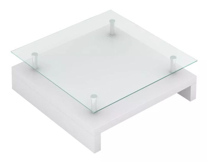 Table basse carrée verre trempé et bois blanc brillant Cubi 77 cm - Photo n°1
