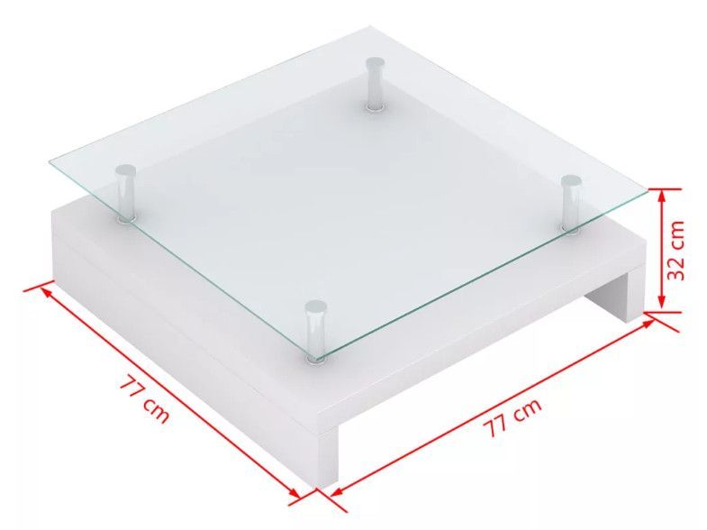 Table basse carrée verre trempé et bois blanc brillant Cubi 77 cm - Photo n°6
