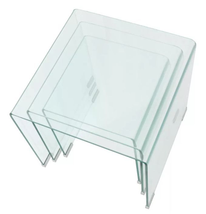 Table basse carrée verre trempé transparent Niu - Lot de 3 - Photo n°4