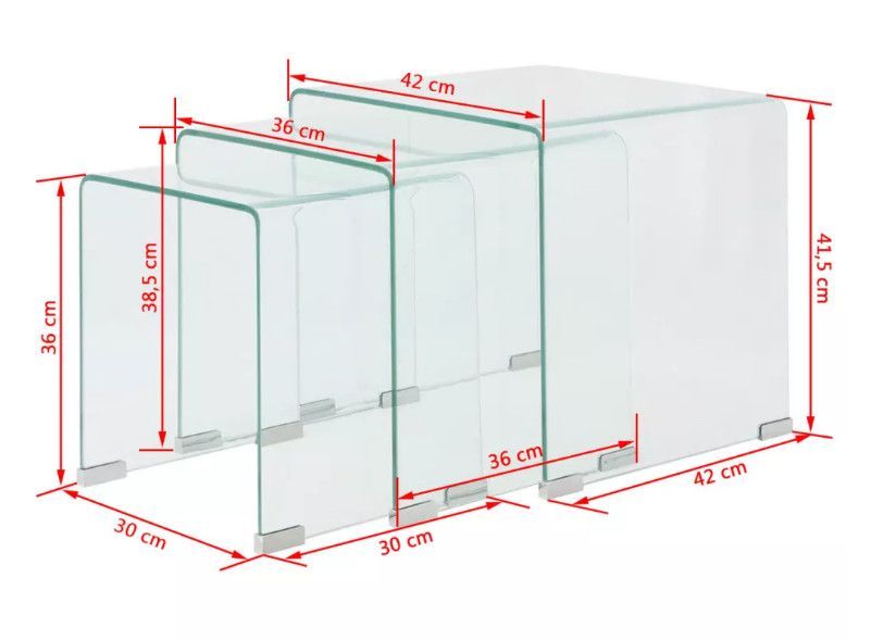 Table basse carrée verre trempé transparent Niu - Lot de 3 - Photo n°7
