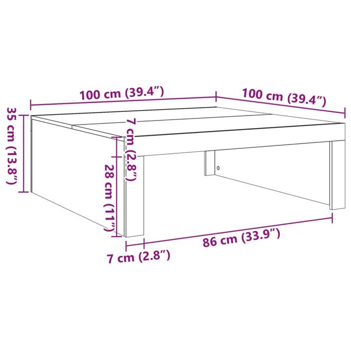 Table basse chêne artisanal 100x100x35 cm bois d'ingénierie - Photo n°9