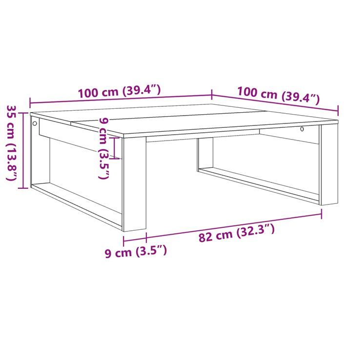 Table basse chêne artisanal 100x100x35 cm bois d'ingénierie - Photo n°9