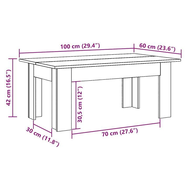 Table basse chêne artisanal 100x60x42 cm bois d'ingénierie - Photo n°9