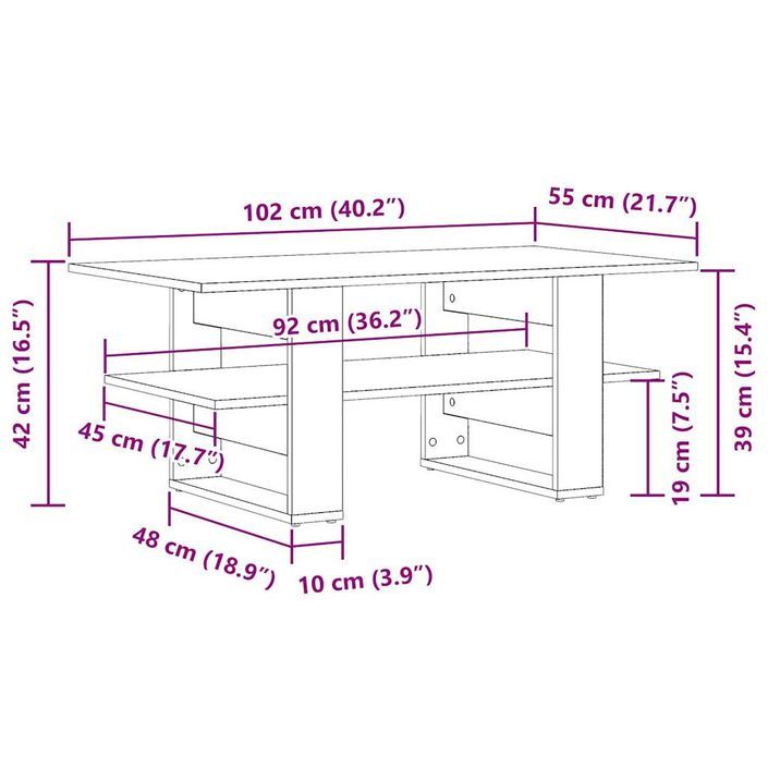 Table basse chêne artisanal 102x55x42 cm bois d'ingénierie - Photo n°9