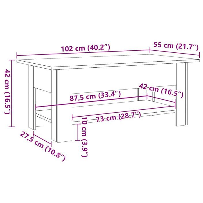 Table basse chêne artisanal 102x55x42 cm bois d'ingénierie - Photo n°9