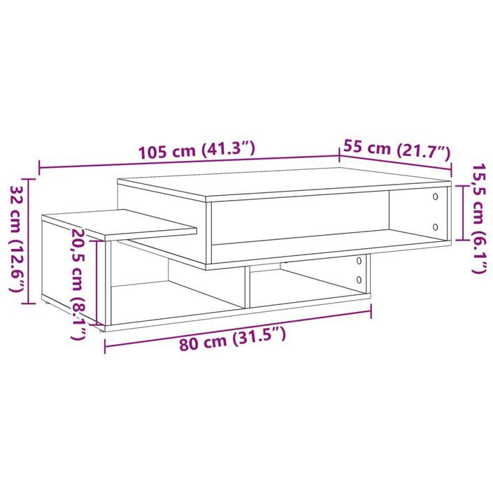 Table basse chêne artisanal 105x55x32 cm bois d'ingénierie - Photo n°9