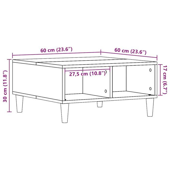 Table basse chêne artisanal 60x60x30 cm bois d'ingénierie - Photo n°9