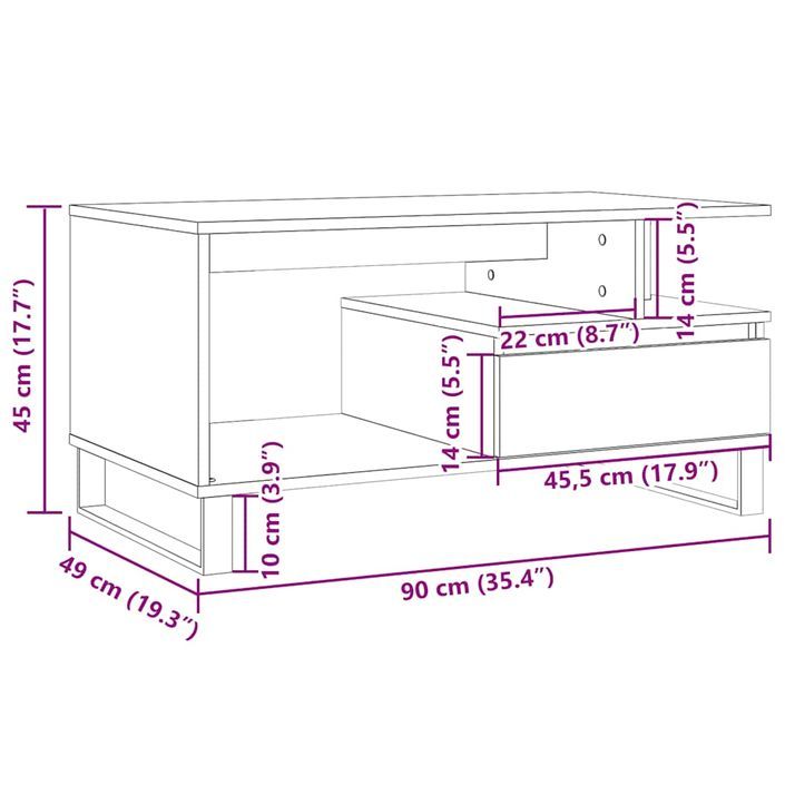 Table basse chêne artisanal 90x49x45 cm bois d'ingénierie - Photo n°10