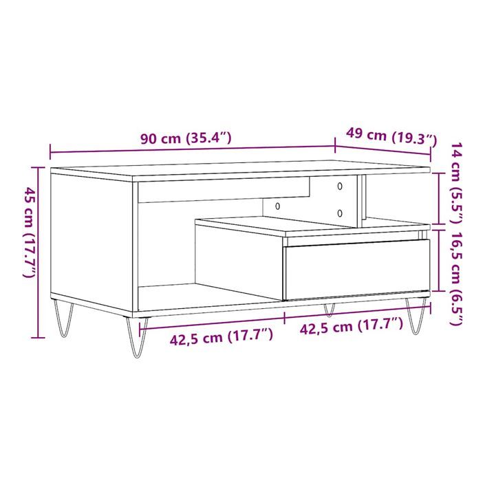 Table basse chêne artisanal 90x49x45 cm bois d'ingénierie - Photo n°10