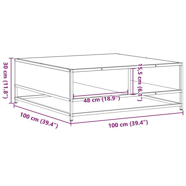 Table basse chêne fumé 100x100x30 cm bois d'ingénierie et métal - Photo n°10