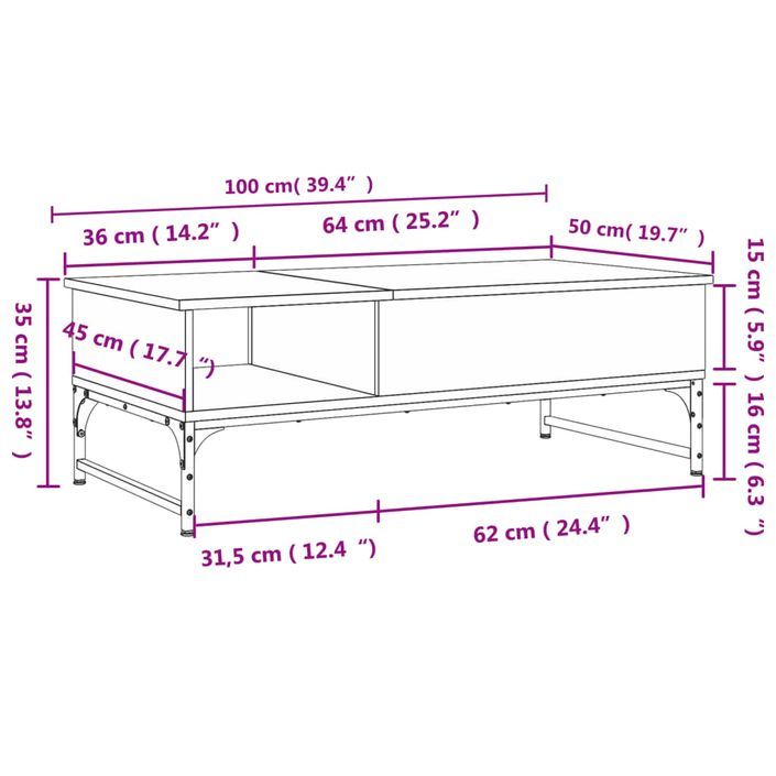 Table basse chêne fumé 100x50x35 cm bois d'ingénierie et métal - Photo n°11