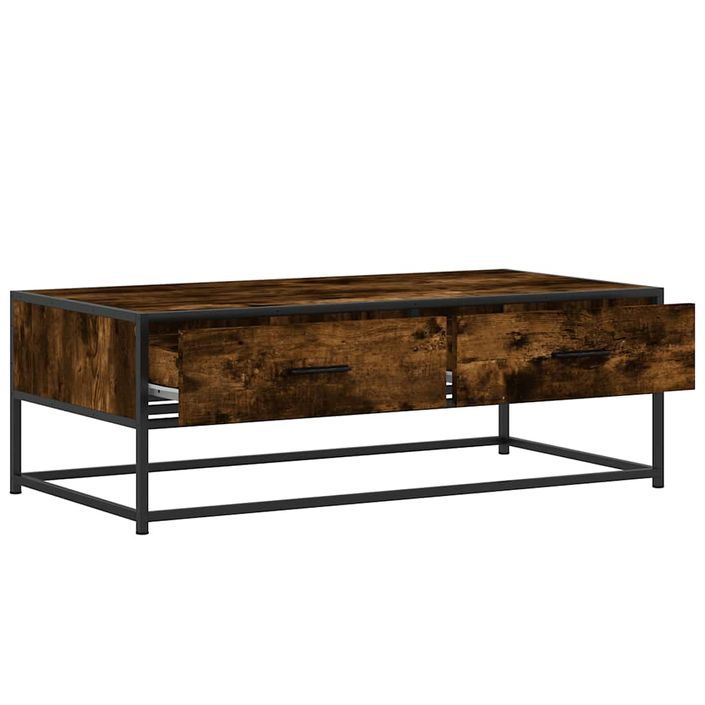 Table basse chêne fumé 100x50x35 cm bois d'ingénierie et métal - Photo n°8