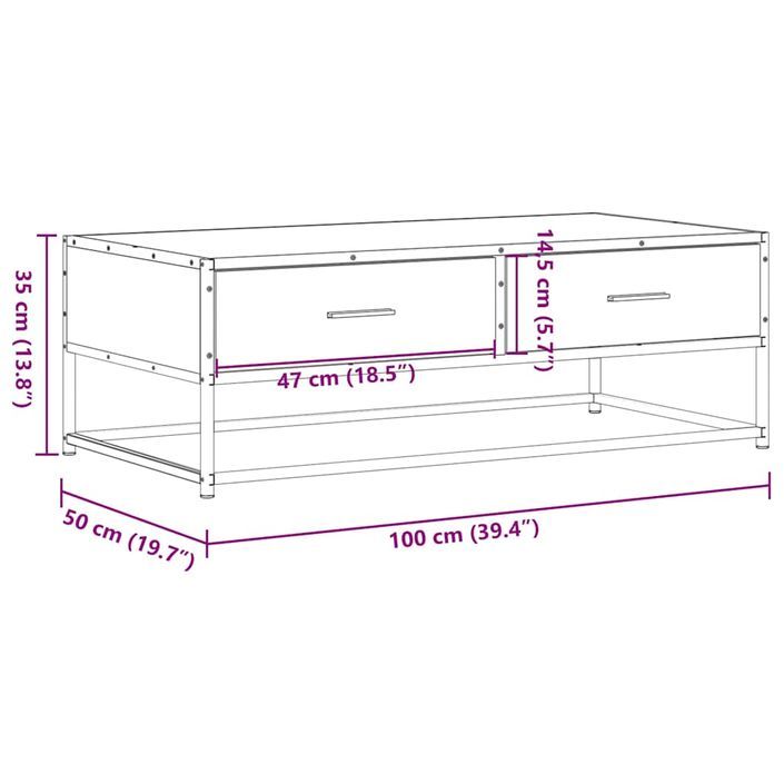 Table basse chêne fumé 100x50x35 cm bois d'ingénierie et métal - Photo n°11