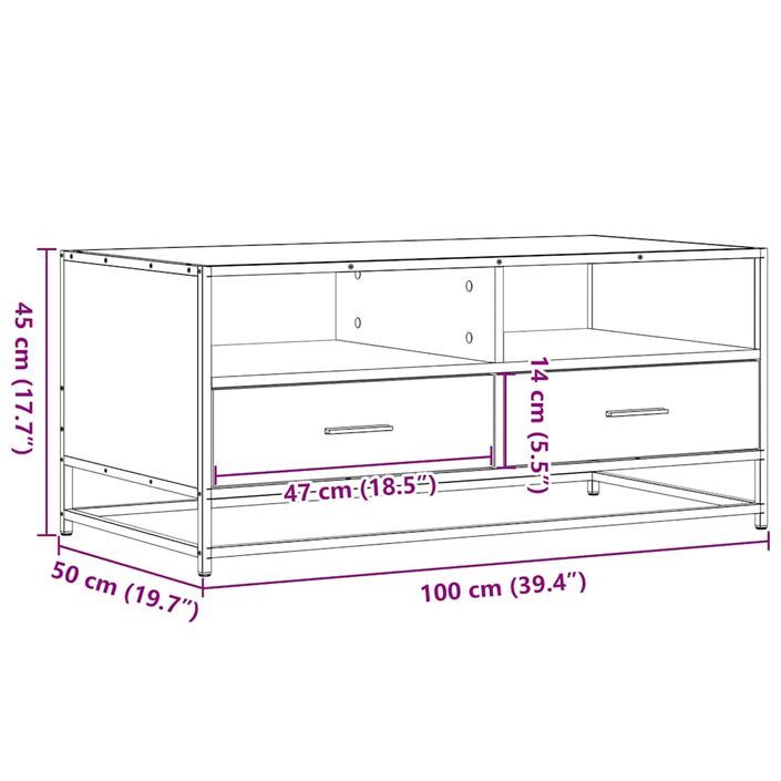 Table basse chêne fumé 100x50x45 cm bois d'ingénierie et métal - Photo n°11