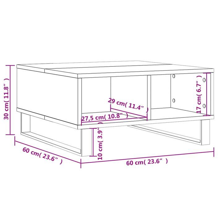 Table basse chêne fumé 60x60x30 cm bois d'ingénierie - Photo n°9