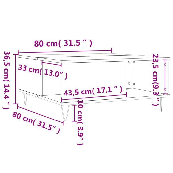 Table basse chêne fumé 80x80x36,5 cm bois d'ingénierie - Photo n°9