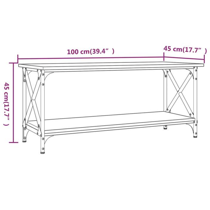 Table basse Chêne marron 100x45x45 cm Bois d'ingénierie et fer - Photo n°8