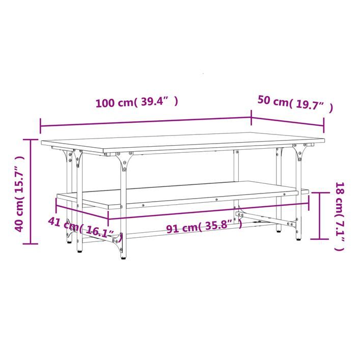 Table basse Chêne marron 100x50x40 cm Bois d'ingénierie - Photo n°9