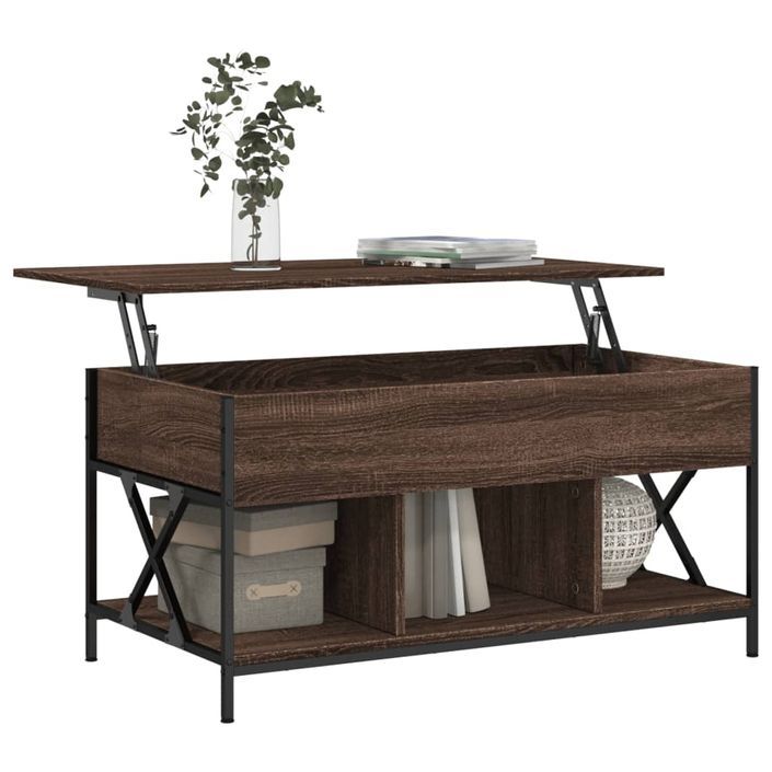 Table basse chêne marron 100x55x50cm bois d'ingénierie et métal - Photo n°4