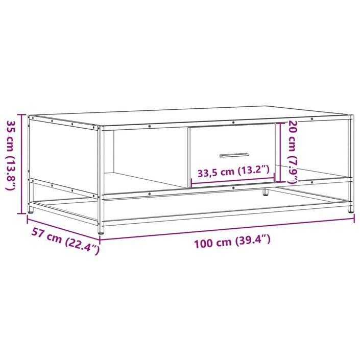 Table basse chêne marron 100x57x35cm bois d'ingénierie et métal - Photo n°11