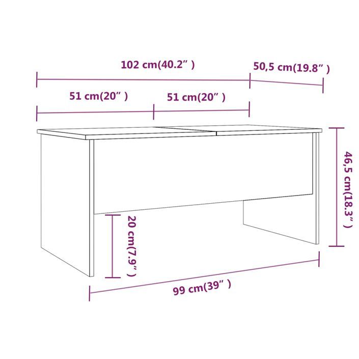 Table basse Chêne marron 102x50,5x46,5 cm Bois d'ingénierie - Photo n°9