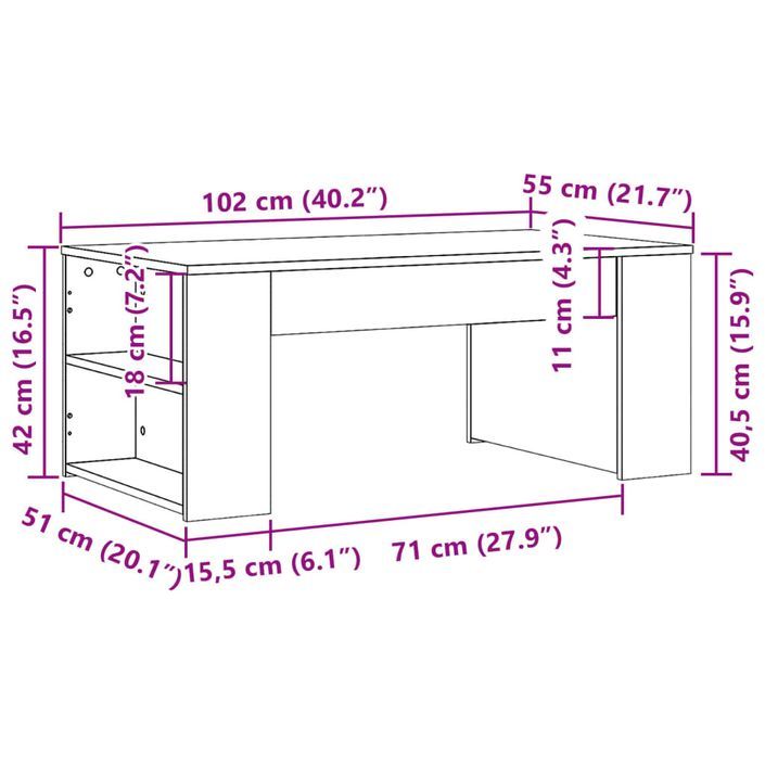 Table basse chêne marron 102x55x42 cm bois d'ingénierie - Photo n°9