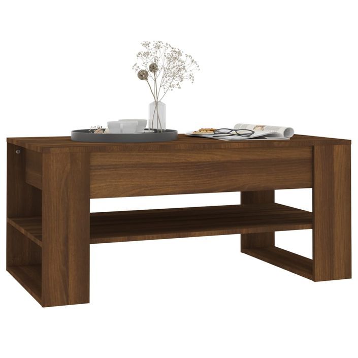 Table basse Chêne marron 102x55x45 cm Bois d'ingénierie - Photo n°6