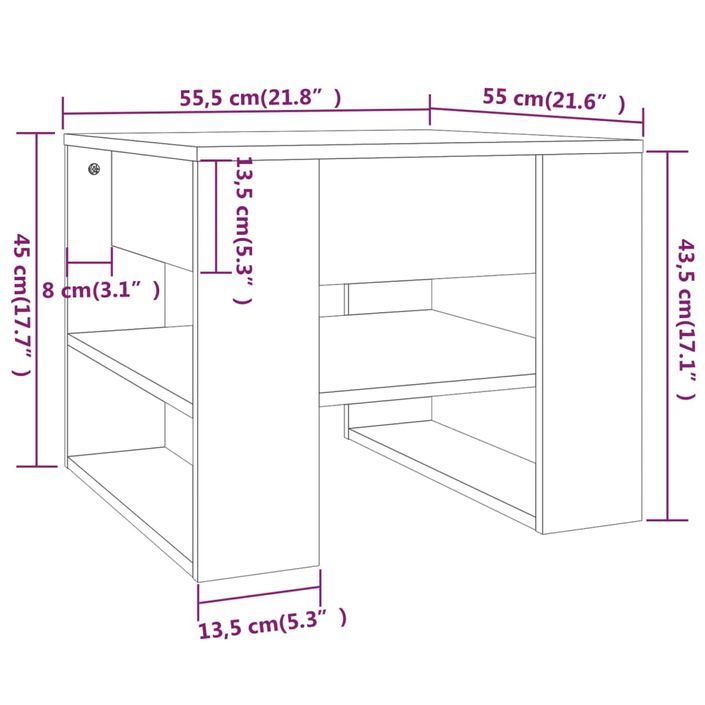 Table basse Chêne marron 55,5x55x45 cm Bois d'ingénierie - Photo n°7