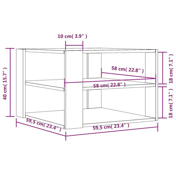 Table basse chêne marron 59,5x59,5x40 cm bois d'ingénierie - Photo n°9