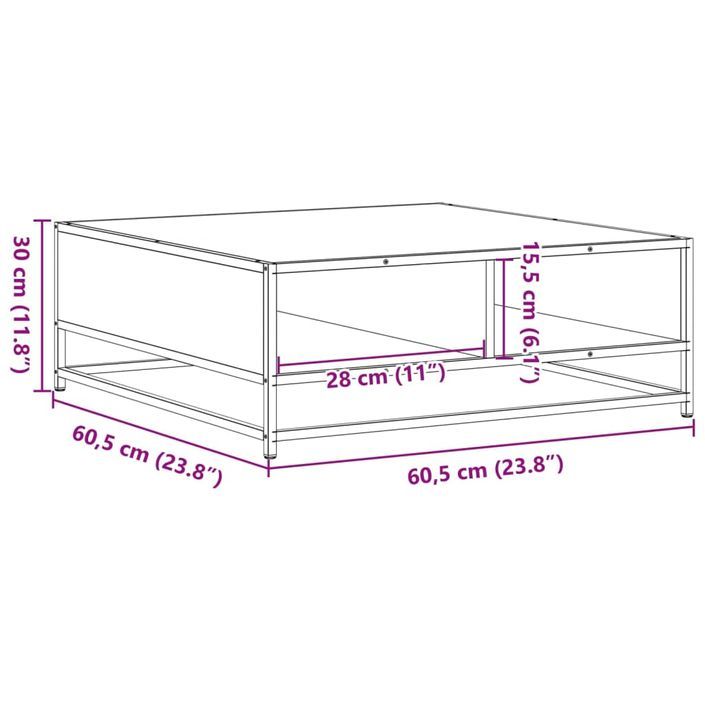 Table basse chêne marron 60,5x60,5x30cm bois d'ingénierie/métal - Photo n°10