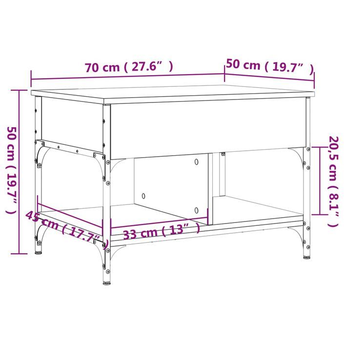 Table basse chêne marron 70x50x50 cm bois d'ingénierie et métal - Photo n°11