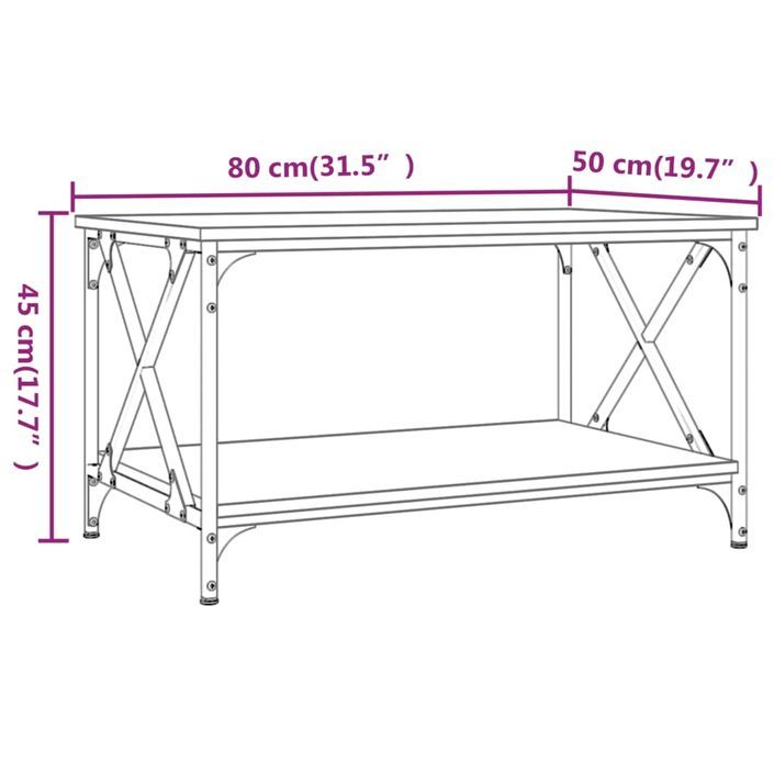 Table basse Chêne marron 80x50x45 cm Bois d'ingénierie et fer - Photo n°8